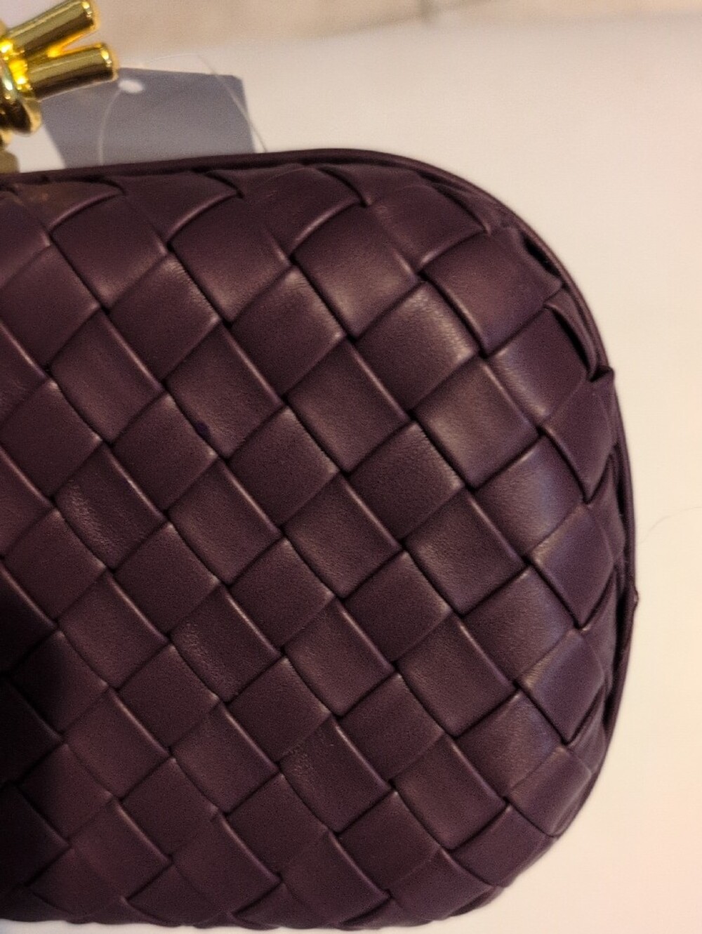 Woven Leather Purple Crossbody Clutch with Gold Chain - Picture 15 of 16